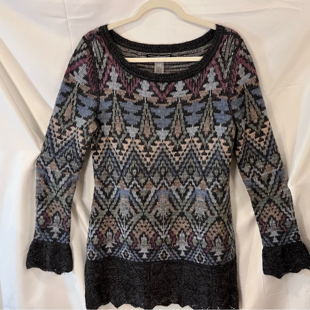 Peruvian Connection Alpaca Wool Blend Sweater Mini Dress Small Gray Pattern - Picture 3 of 5